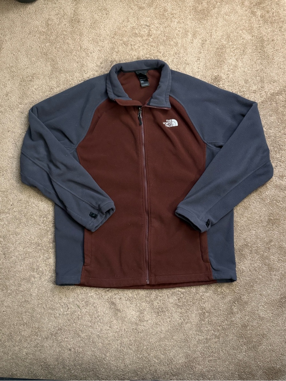 The North Face Full Zip Crimson Red & Gray Fleece Jacket Mens Large XL